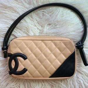 CHANEL Cambon Pochette - Beige/Black Leather